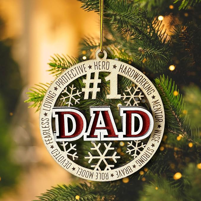 #1 Dad Wooden Christmas Ornament – Best Dad Ever 2024, Father’s Day Tree Décor, Hero Ornament