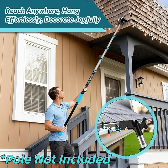 Christmas Light Hanger Hook for Extension Poles – Lightweight ABS Utility Hook Attachment for Hanging Outdoor String Lights, Bird Feeders & Holiday Décor – Fits 3/4” Acme Thread (Hook Only)