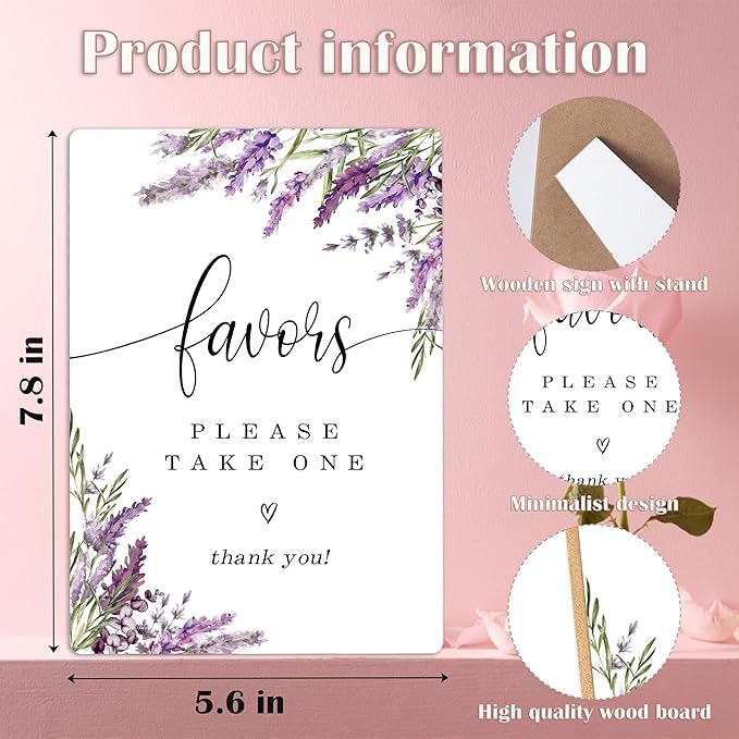 Favors Please Take One Sign, Lavender Bridal Shower Decor, Wedding Reception Table Decorations, Engagement Decorations, Floral Wooden Sign with Stand for Wedding Reception And Bridal Party Decor, 31