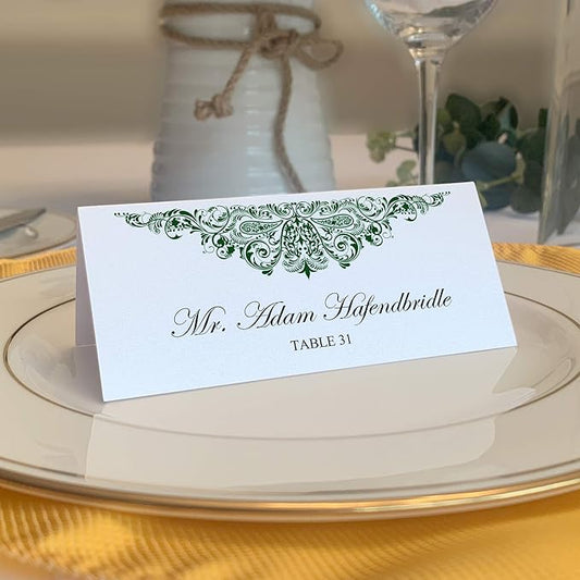 Paisley Place Cards, Hunter Green (Choose Color), Set of 150, Pre-cut and Scored - Wedding, Party, Dinner, and Special Events - Made in the USA