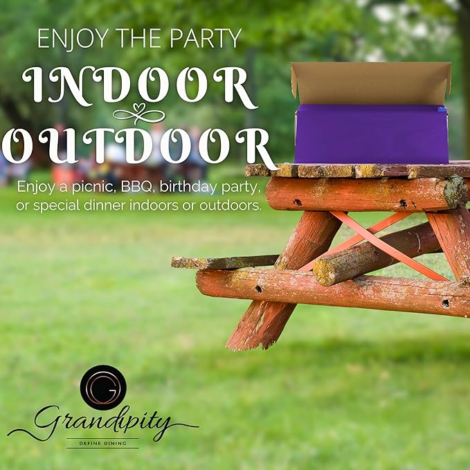 Grandipity Plastic Tablecloth Roll - 54in x 300 Ft. Purple Plastic Table Cloths for Parties Disposable with Cutter Box - Cut to Size Disposable Tablecloth Table Cover for Rectangle & Round