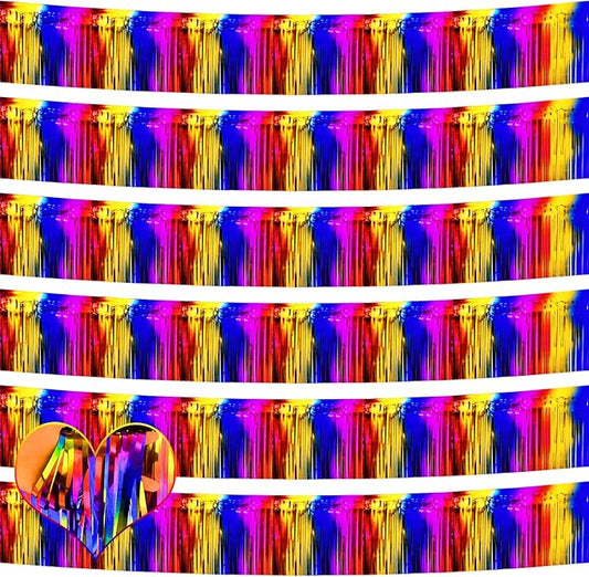 6 Pack 10 Feet Foil Fringe Garland Metallic Tinsel Banner Wall Hanging Curtain Streamers Backdrop for Parade Floats Bachelorette Wedding Birthday Party Thanksgiving Christmas Decorations(Rainbow)