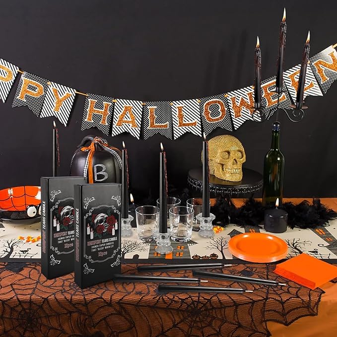 12PCS 10-Inch Black Bleeding Taper Candles,Vampire Tears Taper Candles- Unscented Ideal for Halloween, Christmas, Rituals, and Themed Party Decor