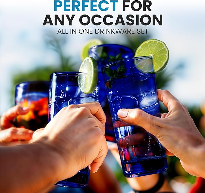 Zulay Kitchen Acrylic Glasses Drinkware - 6 Piece Unbreakable Plastic Tumblers - BPA-Free, Reusable Plastic Drinking Glasses for Home & Outdoors - Stackable, Lead-Free, Dishwasher Safe, Dark Blue 16oz