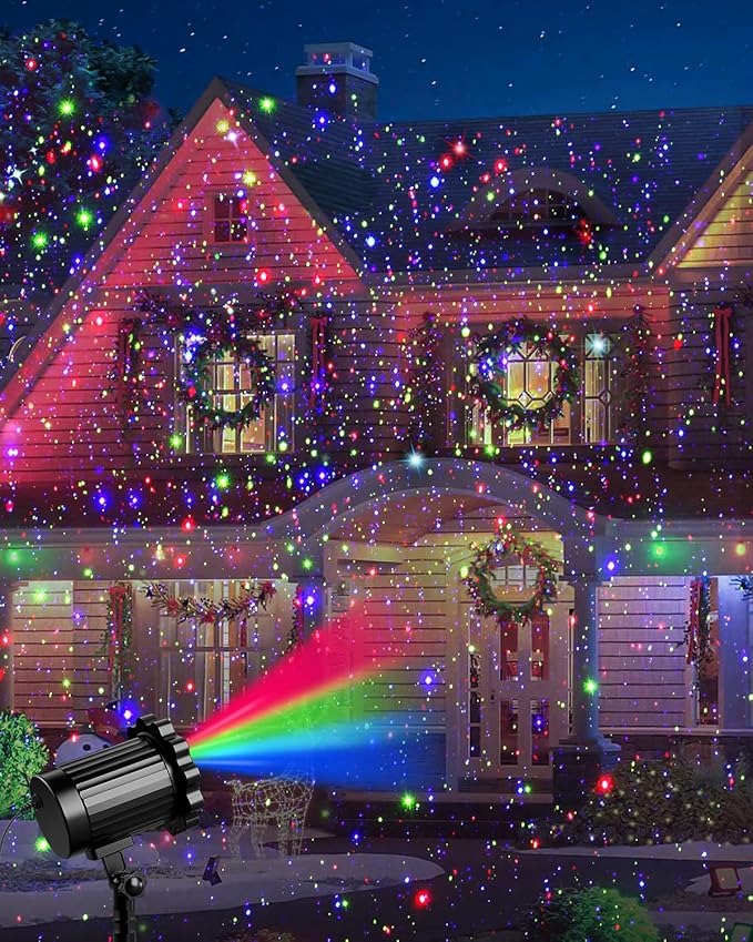 Brighter Laser Christmas Projector Lights Outdoor, Waterproof RGB 3 Colors Gypsophila Moving Twinkles Christmas Decorations Stars Light Show, Holiday Light Decorations for Yard/House/Garden/Party