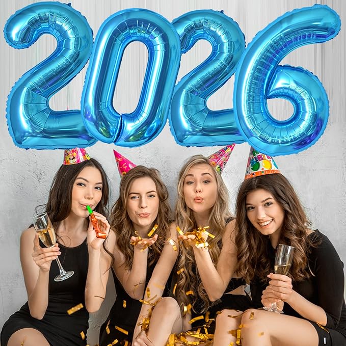KALOR 42 Inch 2026 Blue Foil Mylar Number Balloons, Giant 2026 New Years Decorations for 2026 Happy New Year Eve and Graduations Party Supplies