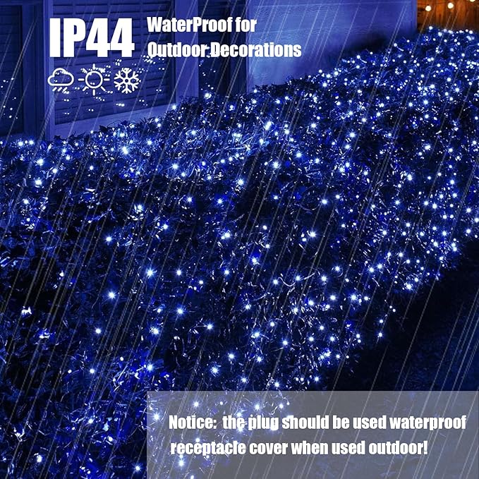 Blue Christmas Net Lights Outdoor 5ft x 6ft Connectable, 120Led 8 Modes Waterproof Black Wire 29V Plug in Mesh Net Christmas Lights for Garden, Yard, Bushes, Trunk, Xmas Tree Decor (Blue)