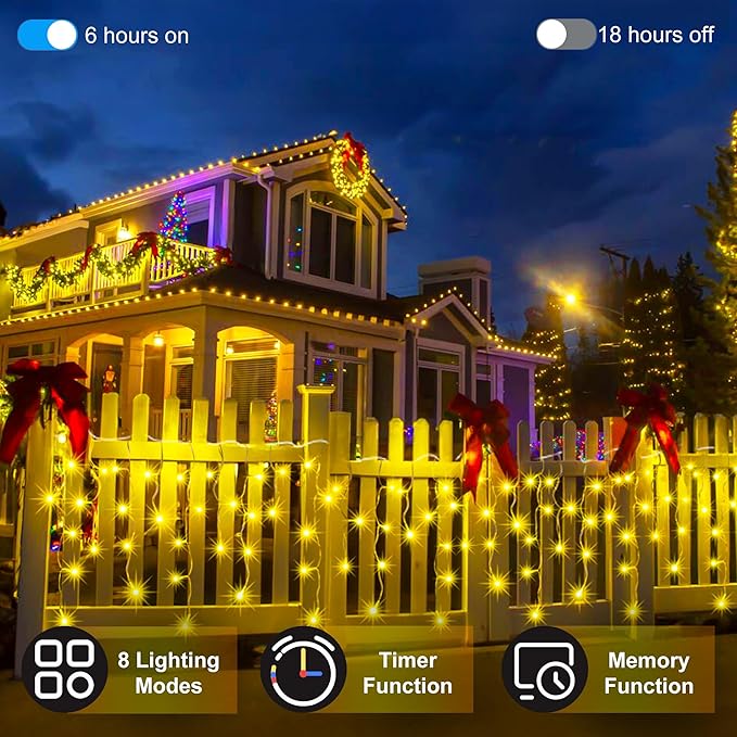 82 FT Outdoor Christmas Lights with 176 Drops, Christmas Decorations Fairy Lights 616 LED 8 Modes, Plug in Waterproof Hanging String Lights for Home Xmas Tree Yard Wedding Party Warm White