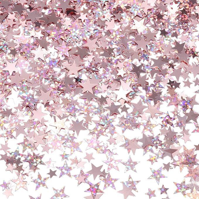 Hestya 60g Star Confetti Glitter Table Confetti Metallic Foil Stars for Christmas Party Wedding Festival Decorations(Glitter Rose Gold Set,10mm and 6mm)