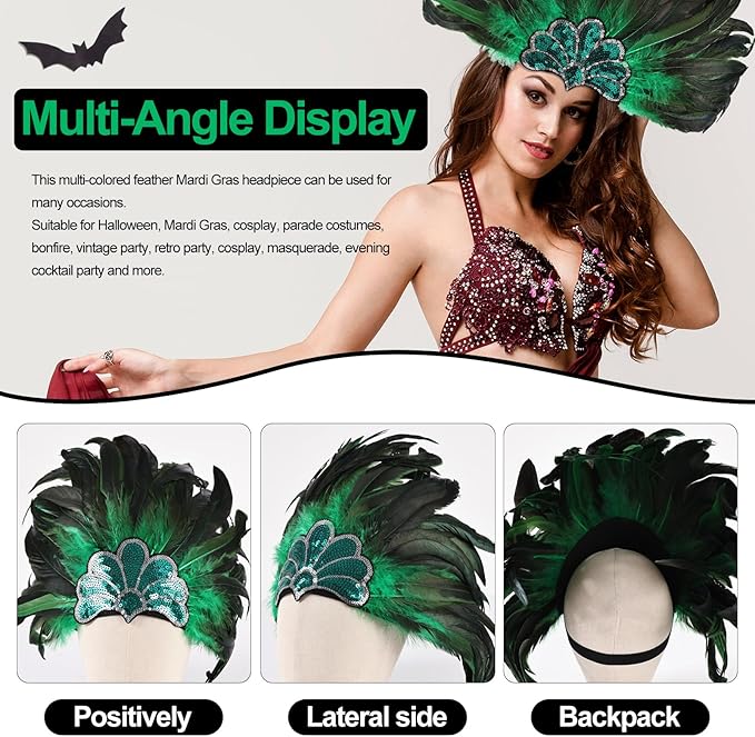 Women's Carnival Feather Headpieces Sequin Headdress for Wedding Masquerade Party Cosplay Feather Headbands
