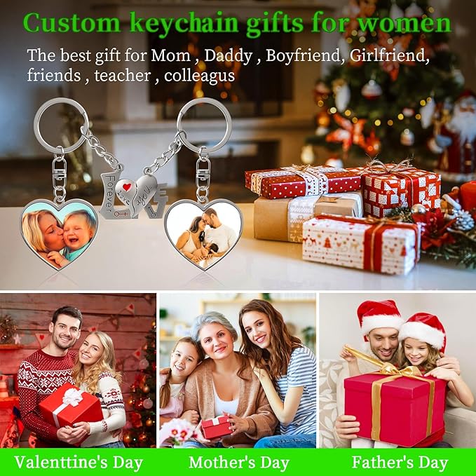 Double Side Custom Keychain with Picture Personalized Engraving Photo Text Customized Gifts for Men Women