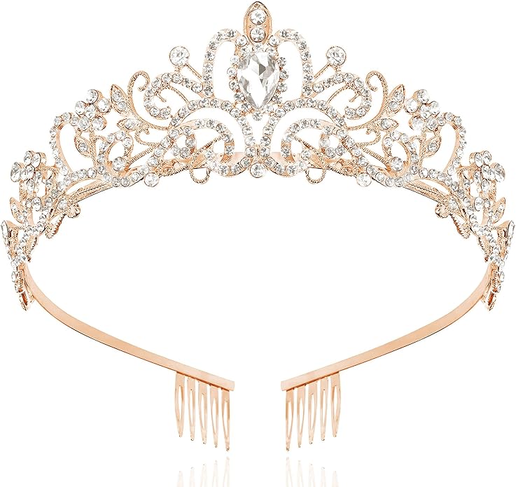 TAROSE Crowns for Women and Girls, Queen Crystal Gold Silver Tiaras with White Rhinestone and Combs, Goddess Crown for Wedding Bride Birthday Princess Bridal Shower Hair Accessories for Women