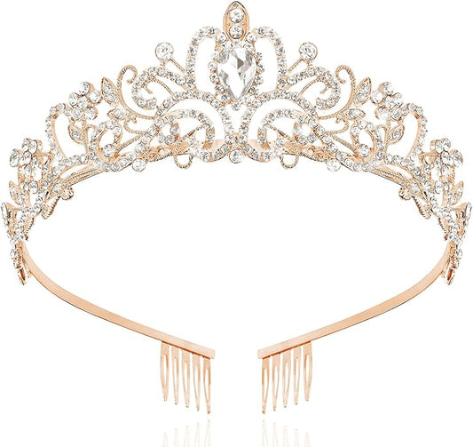 TAROSE Crowns for Women and Girls, Queen Crystal Gold Silver Tiaras with White Rhinestone and Combs, Goddess Crown for Wedding Bride Birthday Princess Bridal Shower Hair Accessories for Women