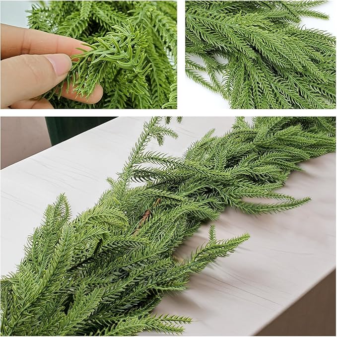 Norfolk Pine & Cedar Garland Set - 4x 6FT Realistic Artificial Cedar Garland Christmas Greenery for Mantle, Staircase, Indoor/Outdoor Holiday Decor Lush Evergreen