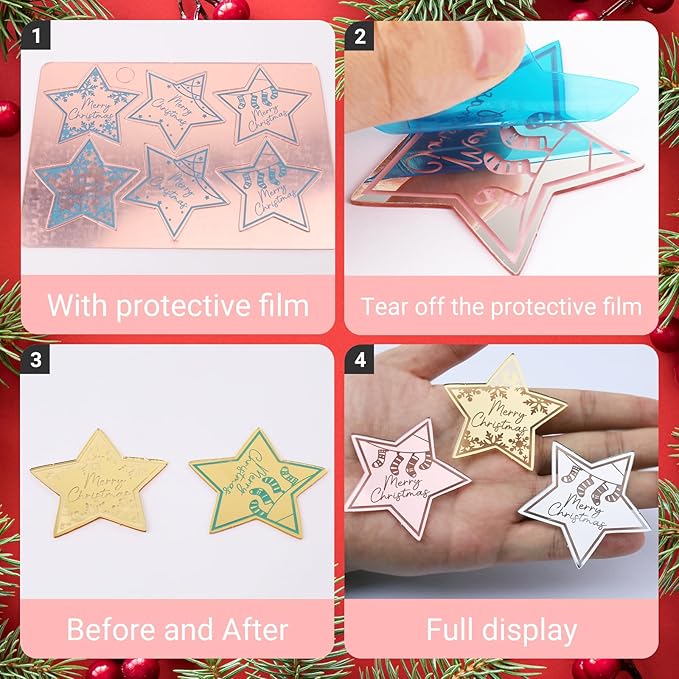 36 Pcs Christmas Cupcake Toppers Acrylic Mirror Star Cupcake Toppers Little Star Cake Decorations for New year Christmas Party Supplies