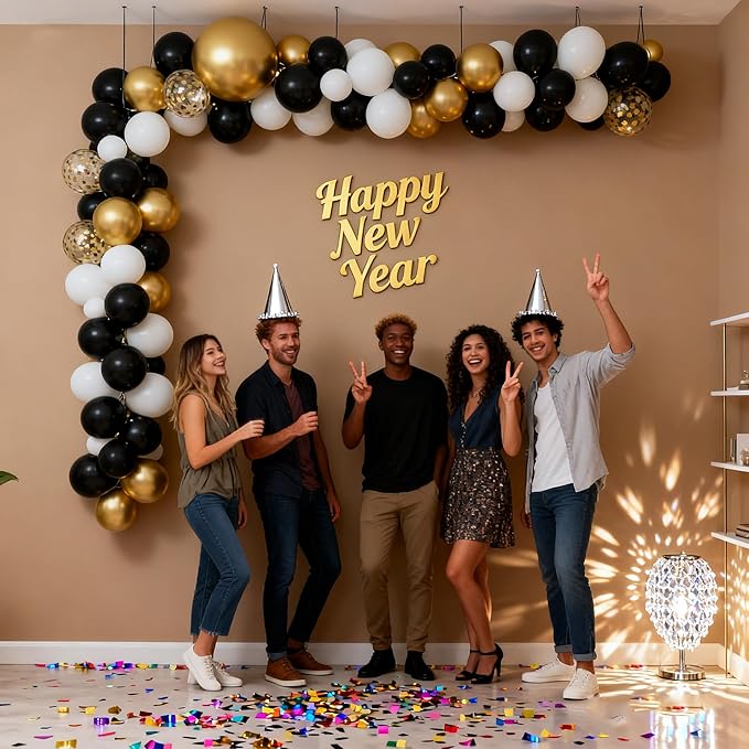 Black Gold White Balloon Arch Kit,137 Pcs Balloon Garland Kit Confetti Metallic with Balloons Tape for Wedding, Birthday,Graduation,New Years,Special Events Party Decoration