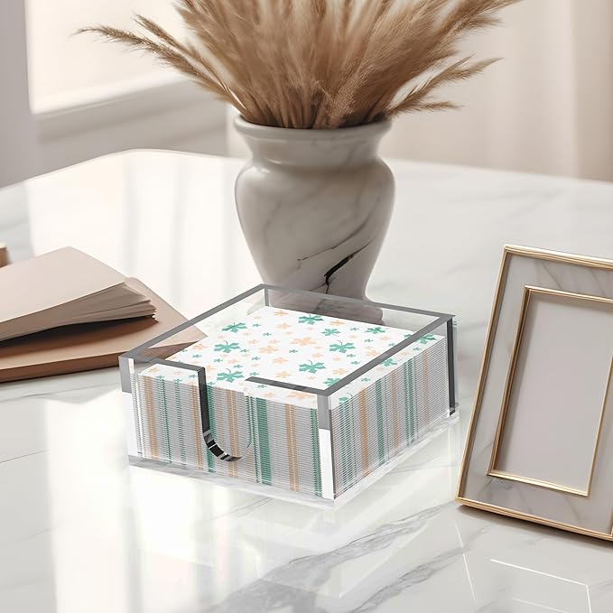 Rubtlamp 1Pcs Acrylic Cocktail Napkin Holder - 0.27Inch Thickness Bathroom Napkins Holder - Square Tissue Dispenser - Luncheon Napkins Holder for Table and Kitchen (Clear, 5.5”X5.5”X2.5”)