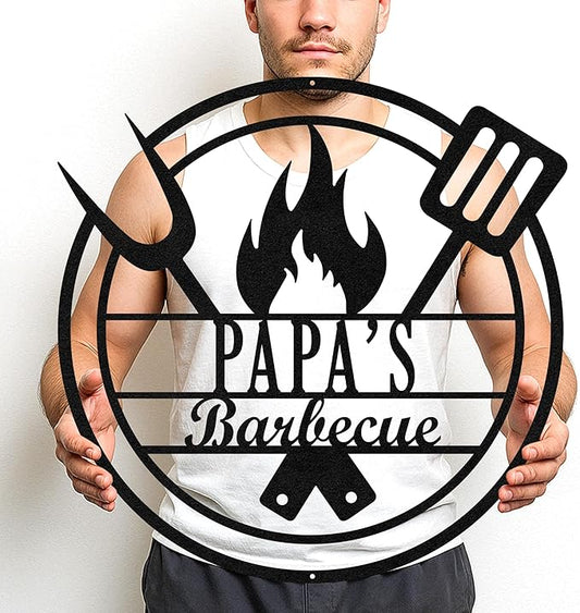 Custom BBQ Metal Sign Personalized Grill Name Wall Art for Outdoor Kitchen Patio Backyard Decor Fathers Gift for Dad Grandpa Husband Barbecue Smoker Area Sign, Grilling Lover Gifts 70