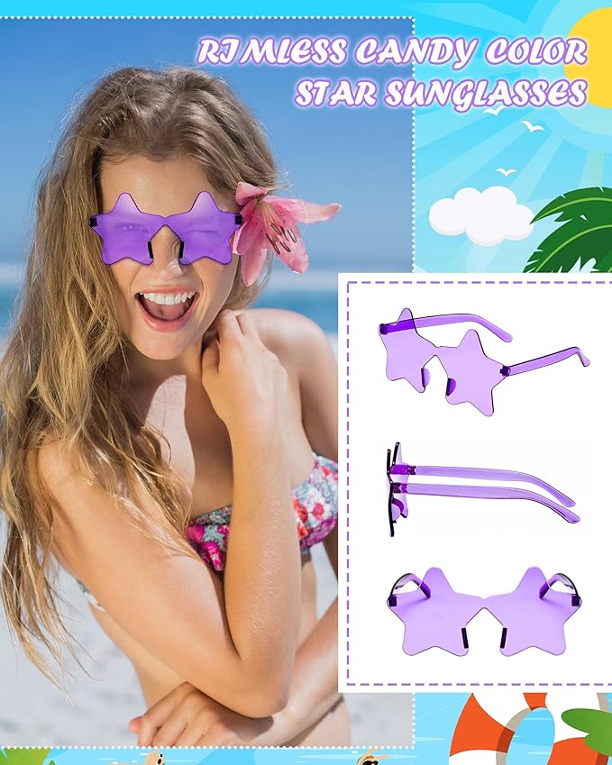 40 Pairs Rimless Star Sunglasses Bulk Wholesale Transparent Candy Color Star Glasses for Women Men Party Favors