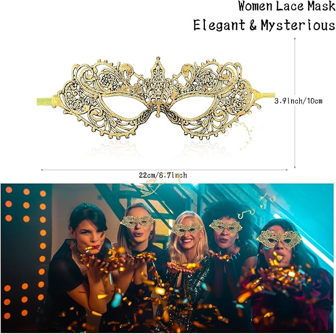 Erythem Masquerade Mask for Women, Venetian Lace Masquerade Mask for Halloween Mardi Gras Costume Party, Fit for Adult