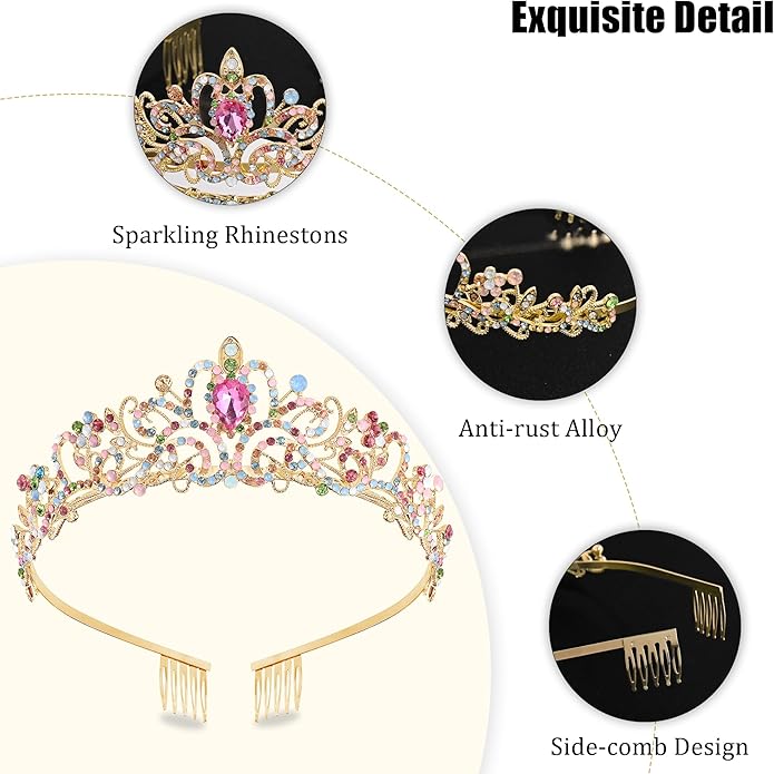 TAROSE Crowns for Women and Girls, Queen Crystal Gold Silver Tiaras with White Rhinestone and Combs, Goddess Crown for Wedding Bride Birthday Princess Bridal Shower Hair Accessories for Women
