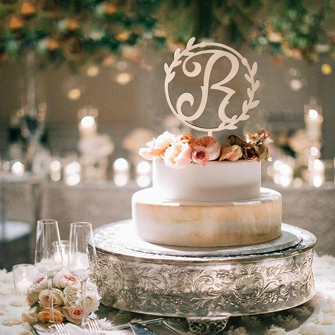 LINGTEER Personalized Inital Letter R Wooden Cake Topper Perfect for Birthday Rustic Wedding Anniversary Party Keepsake Decoration