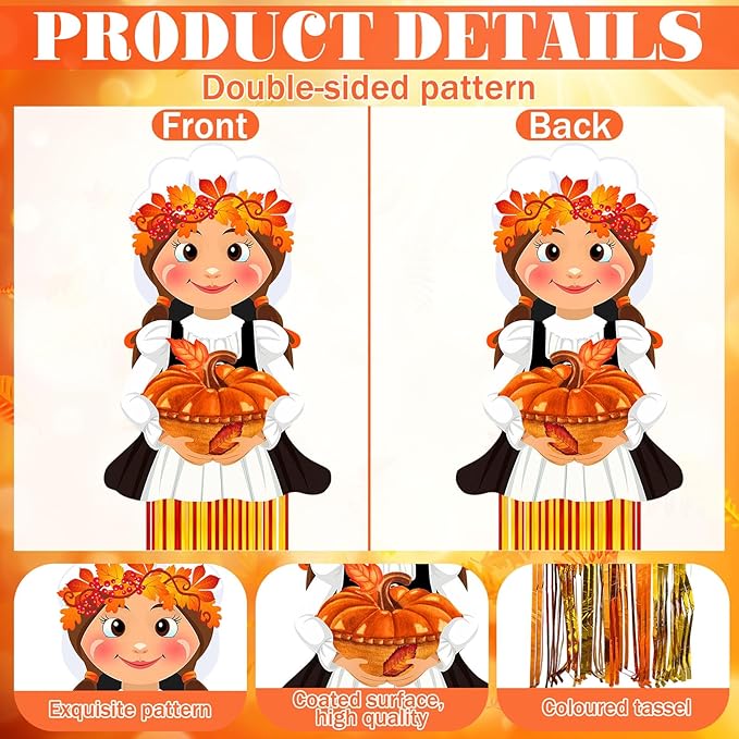 8 Pcs Fall Thanksgiving Pilgrim Outdoor Hanging Decorations with Tassels Autumn Pilgrim Harvest Yard Signs for Farmhouse Festival 3.3 ft Home Lawn Yard Party Supplies Garden Decor