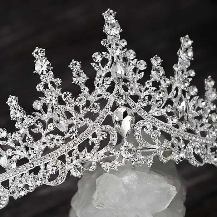 SWEETV Crystal Wedding Tiara for Women, Royal Queen Crown Headband, Rhinestone Princess Hair Accessories for Prom Birthday