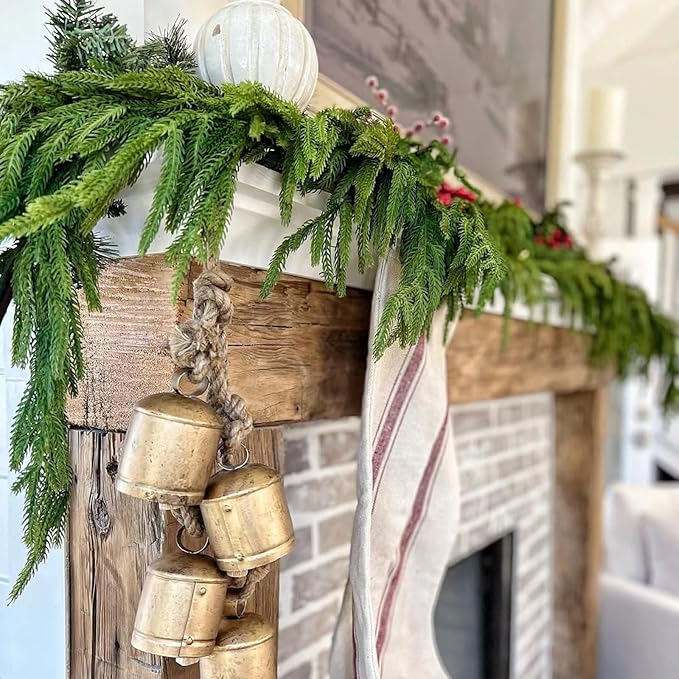 6ft Christmas Norfolk Pine Garland, Real Touch Artificial Greenery Garland for Holiday Mantle Table Wall Fireplace Windows Indoor Outdoor Home Decorations(1, 6FT)