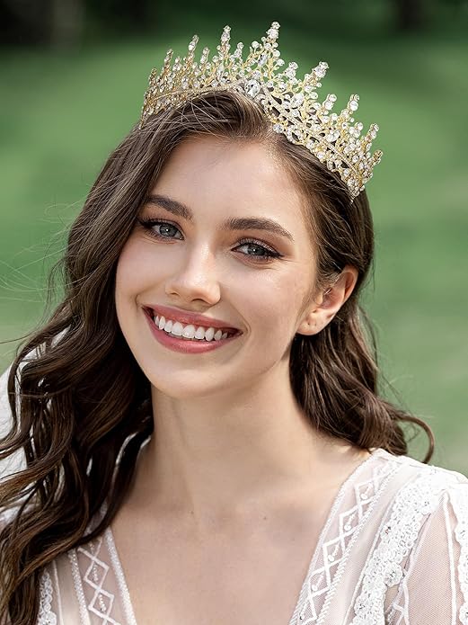 SWEETV Crystal Wedding Tiara for Women, Royal Queen Crown Headband, Rhinestone Princess Hair Accessories for Prom Birthday