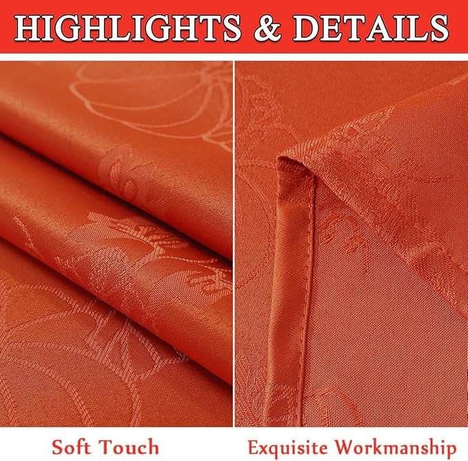 SASTYBALE Thanksgiving Tablecloths for Rectangle Tables Jacquard Fall Table Cloth with Pumpkins and Vines Stain Resistant Table Cover for Autumn Harvest, Dining, Party Decor (52 x 70 Inch, Red Rust)