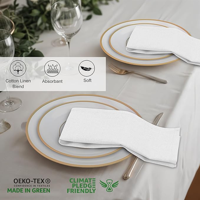 Ruvanti Linen Napkins Set of 12, 18x18 Cloth Napkins, Cotton Linen Blend Napkins Cloth Washable, Soft, Reusable Dinner Napkins for Wedding, Parties, Christmas, Thanksgiving, Everyday Use - White