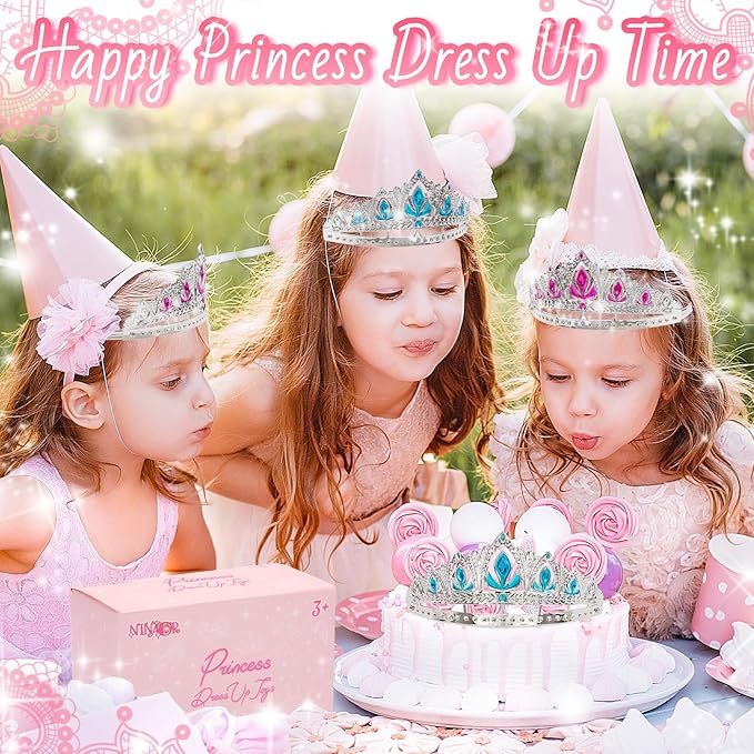 Princess Crown Party Favors, 16Pcs Princess Dress Up Tiaras for Birthday Girl Cosplay Accessories, Princess Pretend Play Jewelry Party Supplies