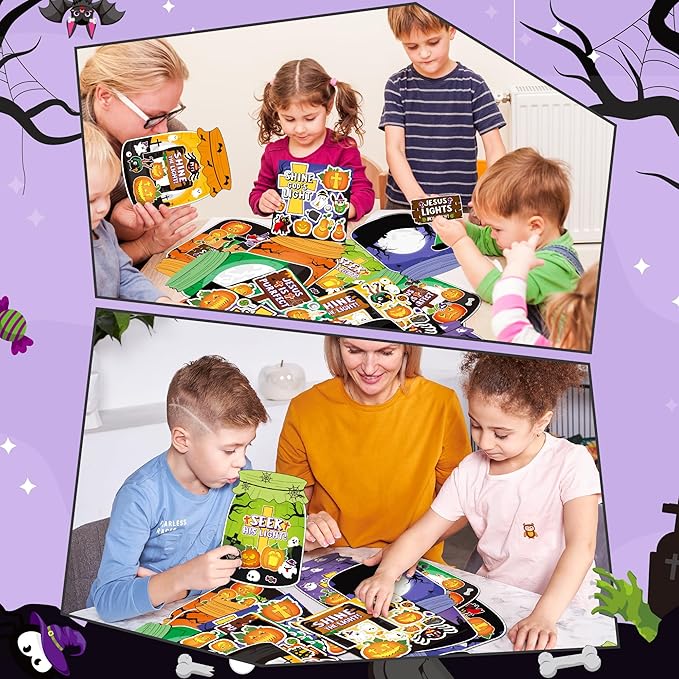 CY2SIDE 12 Set Jesus Cross Stickers, Make A Ghost Jar Sticker Scene with Pumpkin Witch, DIY Halloween Party Games