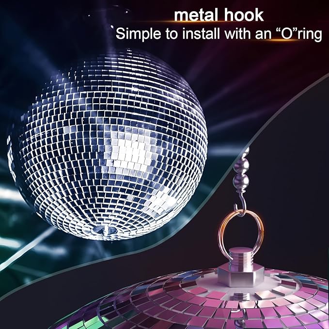 12 inch Silver Disco Ball, Hanging Mirror Disco Ball, Christmas Decoration Disco Light Ball, Stage Lighting Effect, 12/16/20 inch Home,Stage and Bar Glittering Party Decoration (12inch)