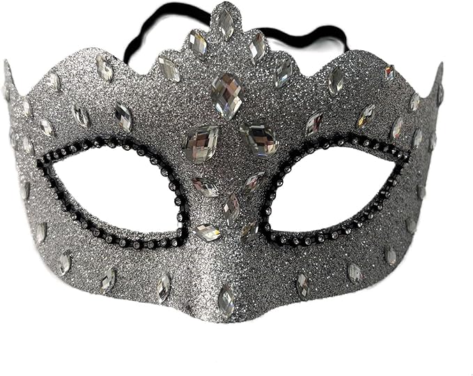Masquerade Mask with Diamond Inlaid, Venetian Ball Crown Face Masks, Powder Coated Frosted Mask for Party Props
