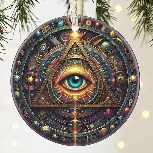 Wisdom Eye 3.5 Inch Ceramic Christmas Hanging Ornament - Tree Decoration & Gift for Holiday Exchange