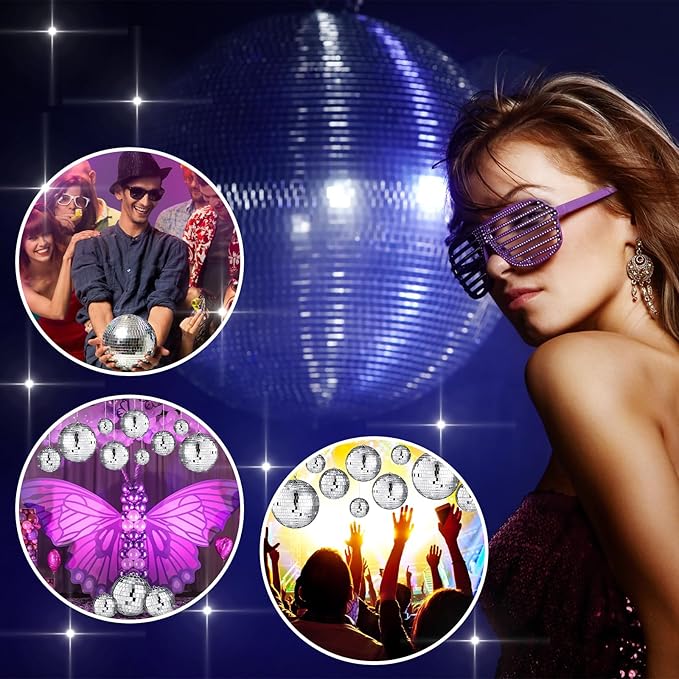 65 Pcs Disco Balls Decorations Assorted Size Disco Ball Ornament Reflective Hanging Mirror Ball Mini Large Silver Balls for Christmas Party Wedding Dance Ballroom Stage(6/4/ 2/3.15/1.2 in)