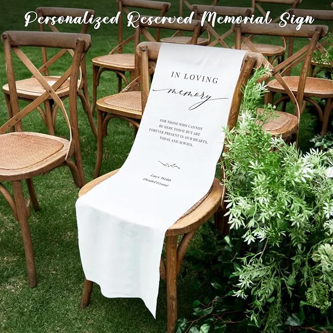 Personalized Reserved Wedding Chair Sign Banner, Custom In Loving Memory Chair Sign for Wedding Ceremony Decoration, Reserved Cotton Seat Sign to Save a Seat for Loved One in Heaven