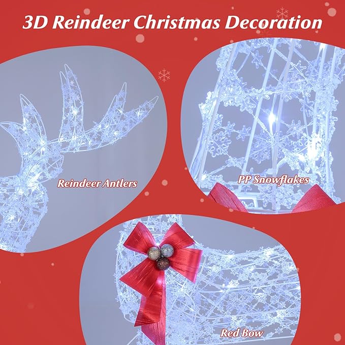 Tangkula 5 FT Lighted Christmas Reindeer, 3D Standing Lighted Buck Deer with LED Lights, Indoor/Outdoor Lighted Holiday Decor for Yards Garden Lawn Patio