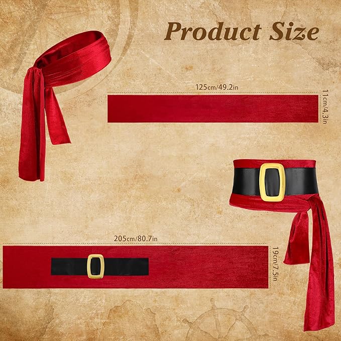CICOCI Men Pirate Costume Accessories Set for Women: Pirate Hat, Head Scarf, Sash, Belt, Dress Accessories