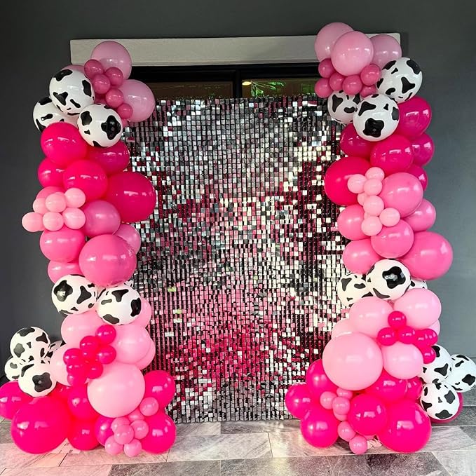 Cowgirl Balloons,12 Inch Cow Print Hot Pink Light Pink and Silver Balloons with Confetti Balloon for Farm Cowgirl Bridal Shower Bachelorette Birthday Party Decorations