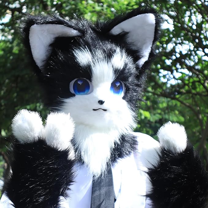 HAOAN Animal Furry Fursuit Head Mask Plush Cat Fox Mask Costume Props for Halloween Party