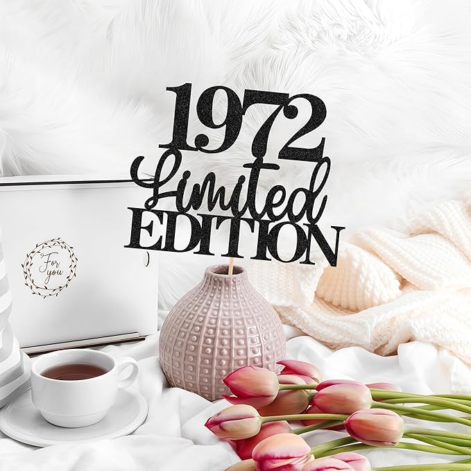 Limited EDITION 1972 Cake Topper - Black Glitter Happy 53rd Birthday Party Cake Decoration Supplies, Cheer to 53 Years Cake Bunting Decor for 53rd Birthday Party Photo Booth Props