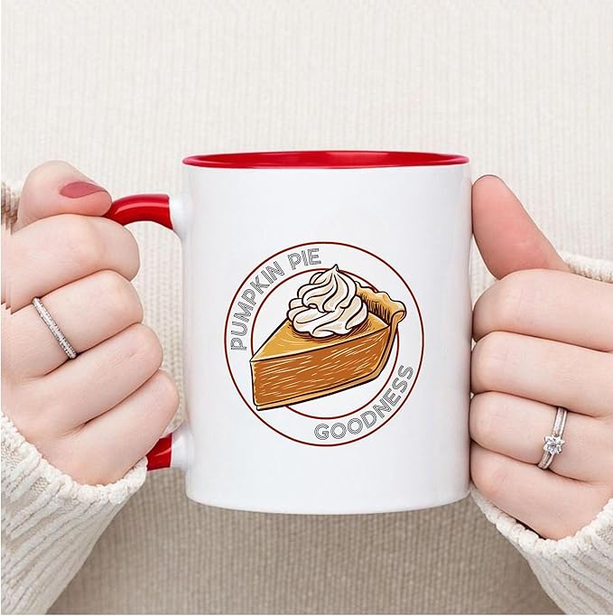 Pumpkin Pie Fall Baking Thanksgiving Two-Tone Accent Mugs, Cozy Autumn Ceramic Coffee Cups, Holiday Kitchen Décor, 11oz 15oz
