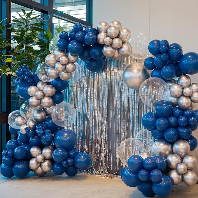 Blue Balloons, 50pcs Blue and Silver Balloon, Navy Pearl Dark Blue Metallic Balloons, Blue Confetti Balloon For Boy Man Birthday Party Baby Shower Gender Reveal Graduation Wedding Decor