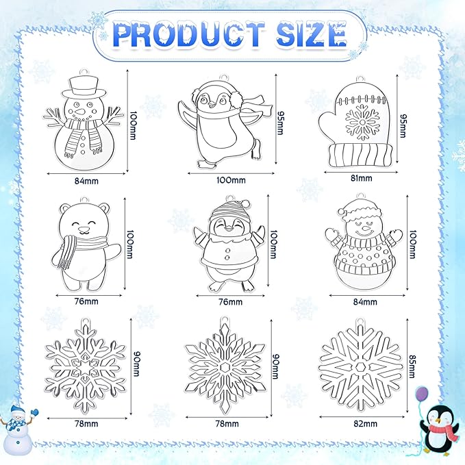 Capoda 36 Sets Snowflake Suncatchers Ornaments Decorations Snowman Suncatchers Craft Kits Hanging Sun Catchers Winter DIY Window Paint Art for Boys Girls Christmas Winter Home Party Activity