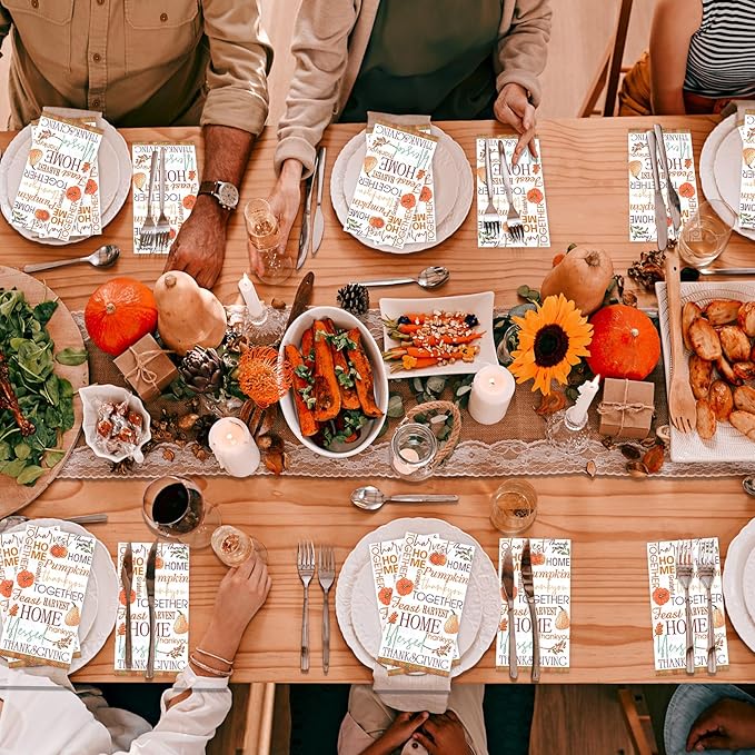 100pcs Fall Paper Napkins,Disposable Thanksgiving Guest Napkins Pumpkin Paper Hand Towels for Autumn Harvest Thanks Theme Party Table Home Kitchen Bathroom Decorations,7.9 * 4.3inch