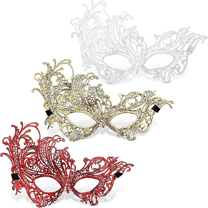 JOVITEC 10 pcs Multicolored Masquerade Masks for Women Lace Venetian Masks Halloween Carnival Mari Grass Costume Party