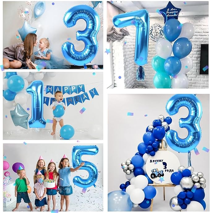 40 inch Blue Number Balloon Giant Foil Helium Balloons Blue Number 5 Balloon for 5th Birthday Party Decorations